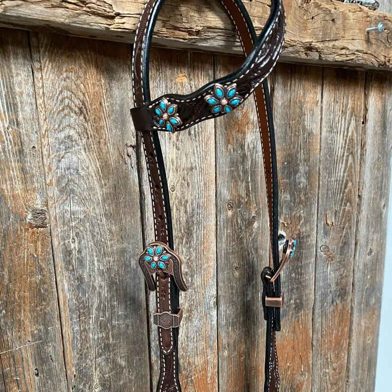 Dark Floral Turquoise Browband/One Ear Tack Set With Wither Strap #Bbbc465 8