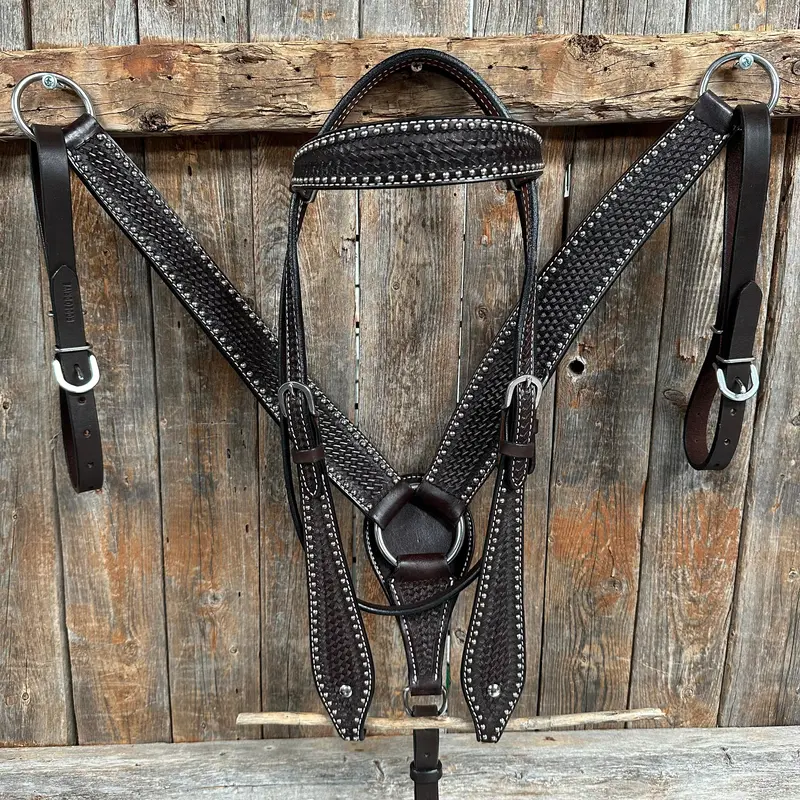 Dark Oil Basketweave With Silver Dots Tack Sets 1