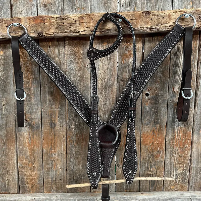 Dark Oil Basketweave With Silver Dots Tack Sets 2