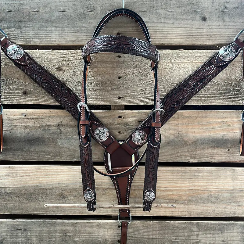 Dark Oil Braid Texas Star Browband Tack Set  #Bbbc627 1