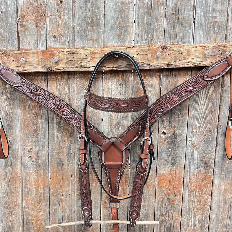 Dark Oil Braided Browband/One Ear Breastcollar Tack Sets 1