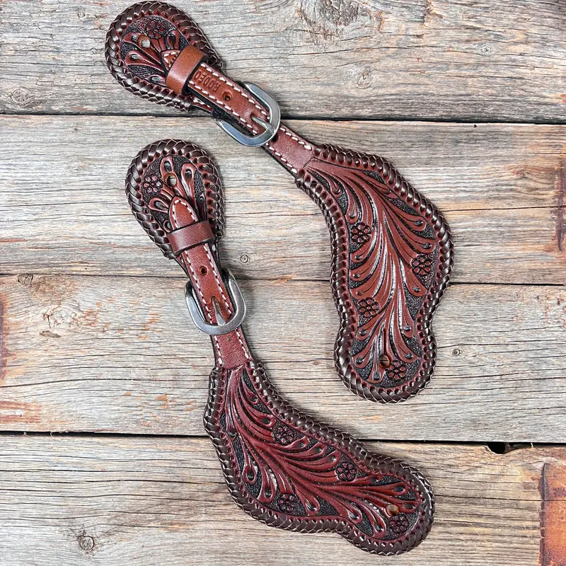 Dark Oil Braided Spur Straps #87052 1