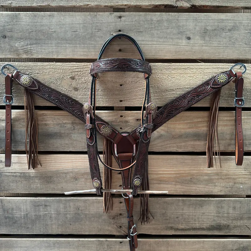 Dark Oil Braided Sunflower Browband / One Ear - Breastcollar Tack Set #Bbbc649 1