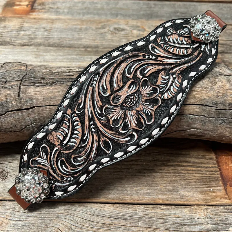 Dark Oil Buckstitch Bronc Noseband With Antique Silver Conchos 1