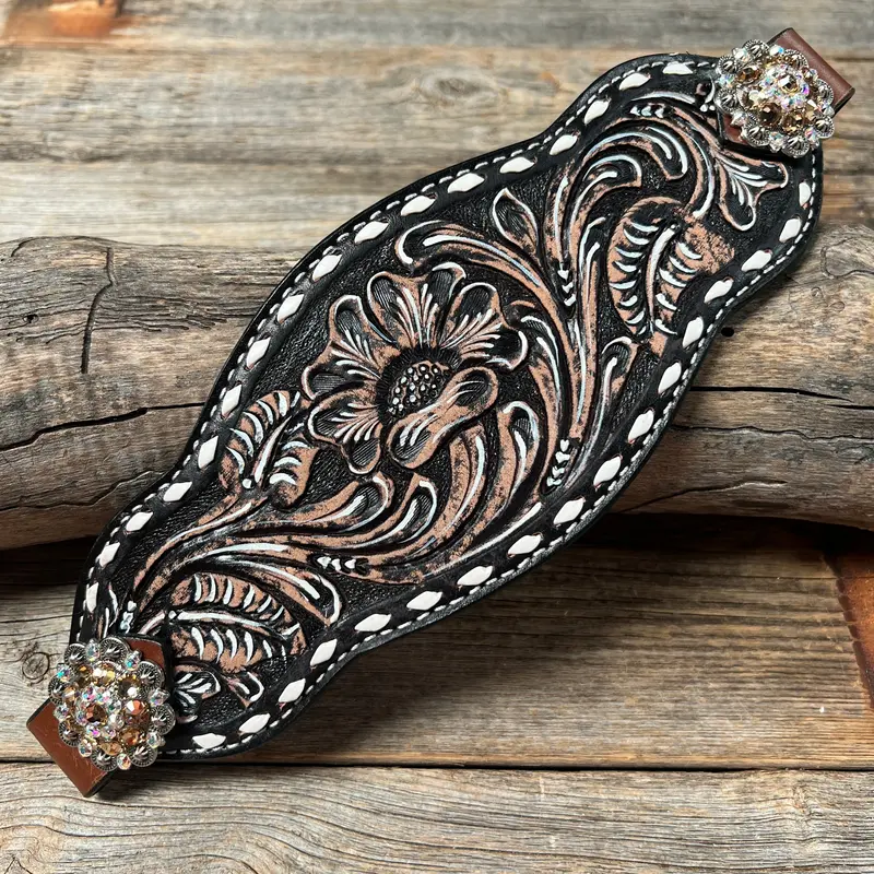 Dark Oil Buckstitch Bronc Noseband With Antique Silver Conchos 1