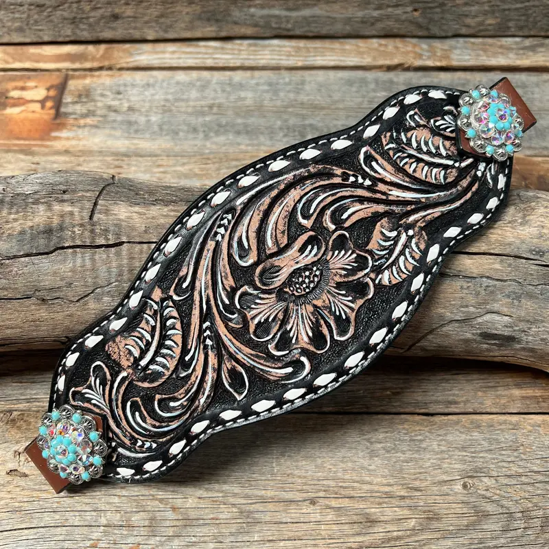 Dark Oil Buckstitch Bronc Noseband With Antique Silver Conchos 1