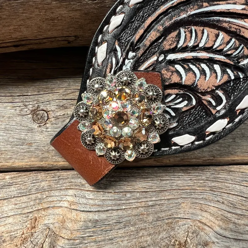 Dark Oil Buckstitch Bronc Noseband With Antique Silver Conchos 2