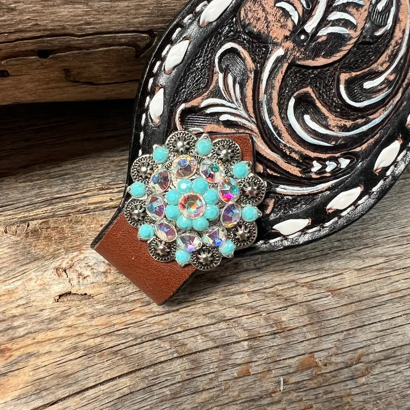 Dark Oil Buckstitch Bronc Noseband With Antique Silver Conchos 2