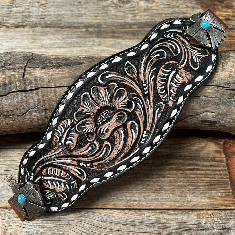 Dark Oil Buckstitch Bronc Noseband With Turquoise Conchos 1