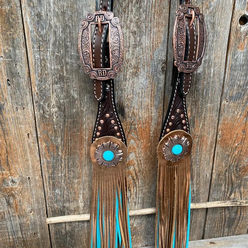 Dark Oil Copper Dot Turquoise Browband/One Ear Tack Set #Bbbc498 5