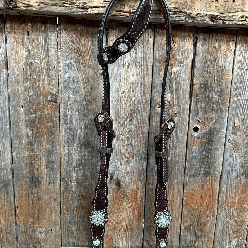Dark Oil Floral Clear One Ear/ Breastcollar Tack Set #Oebc517 3