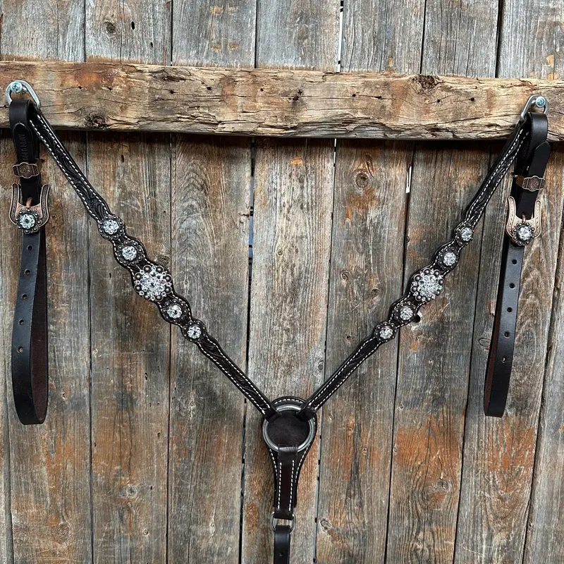 Dark Oil Floral Clear One Ear/ Breastcollar Tack Set #Oebc517 3