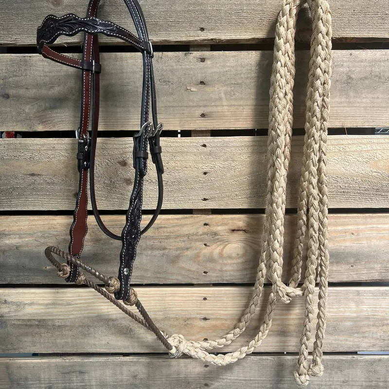 Dark Oil Floral Scalloped Tan Loping Hackamore #Lhk018 1
