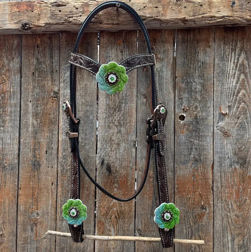 Dark Oil Floral Tooled Fern And Clear Browband & Breastcollar Tack Set #Bbbc652 2