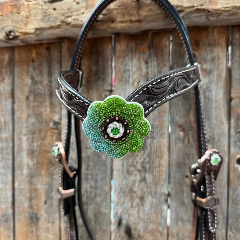 Dark Oil Floral Tooled Fern And Clear Browband & Breastcollar Tack Set #Bbbc652 3