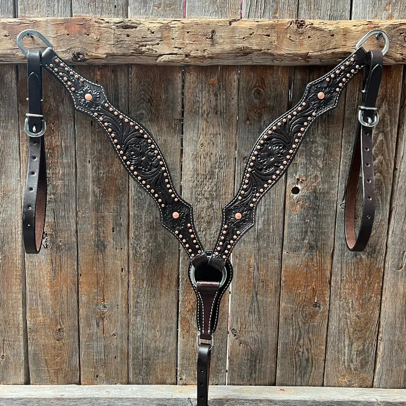 Dark Oil Floral Tooled With Copper Dots Breastcollar 1