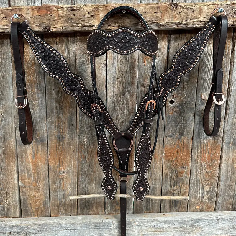 Dark Oil Honeycomb Tooled With Copper Dots Tack Sets 1