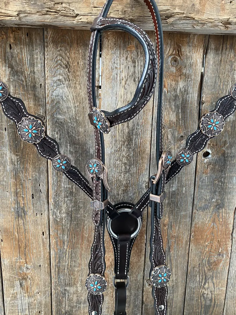 Dark Oil One Ear Headstall & Breastcollar Set #Oebc416 1