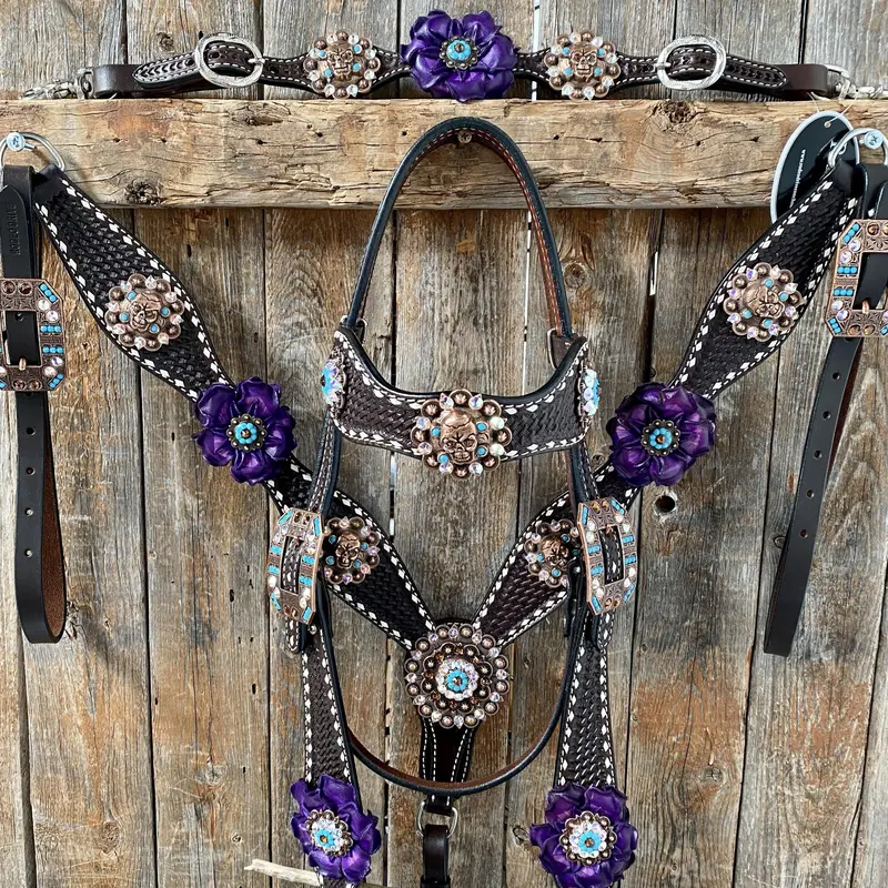 Dark Oil Purple Skull Browband - Breastcollar - Witherstrap Set #Bbbc425 1