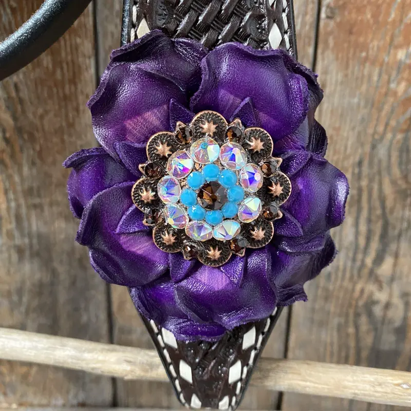 Dark Oil Purple Skull Browband - Breastcollar - Witherstrap Set #Bbbc425 4