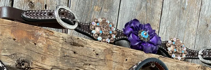 Dark Oil Purple Skull Browband - Breastcollar - Witherstrap Set #Bbbc425 5