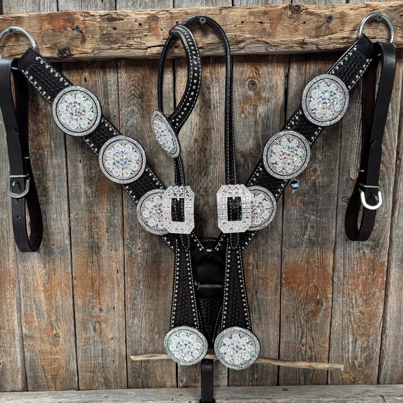 Dark Oil Silver Dot Rhinestone And Ab One Ear Tack Set #Oebc663 1