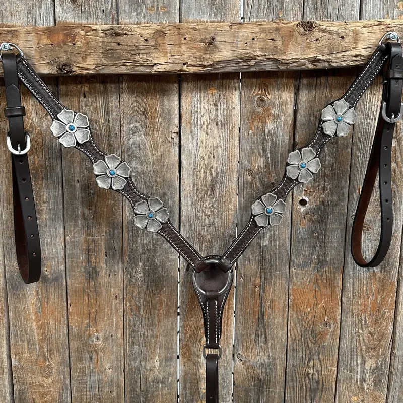Dark Oil Silver Flower Breastcollar #Bc120 1
