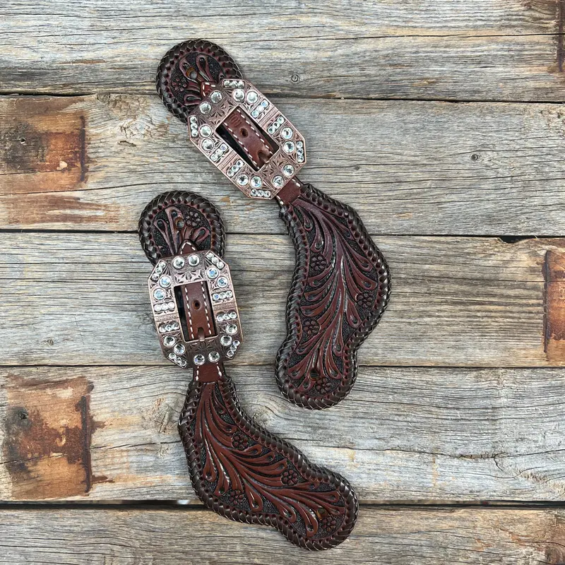 Dark Oil Whipstitch Clear Spur Straps #Ss129 1