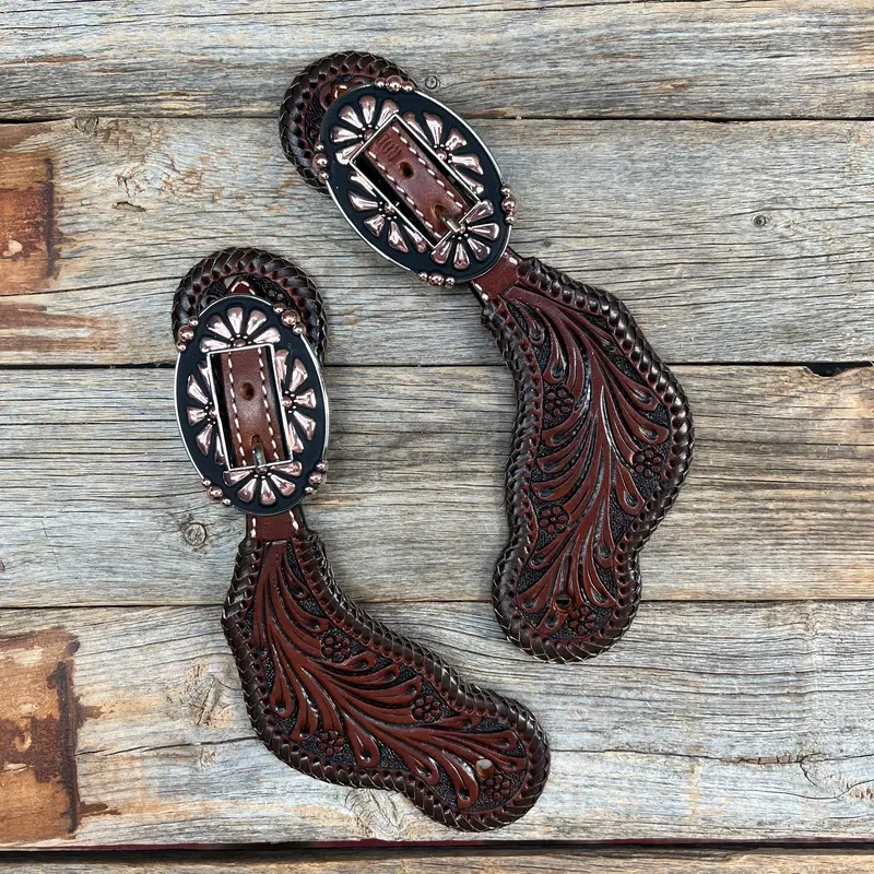 Dark Oil Whipstitch Copper Flower Spur Straps - Copper Flower #Ss124 1