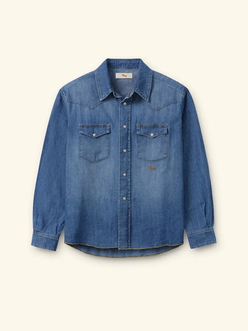 Denim Chambray Western Shirt (Medium Wash) 1