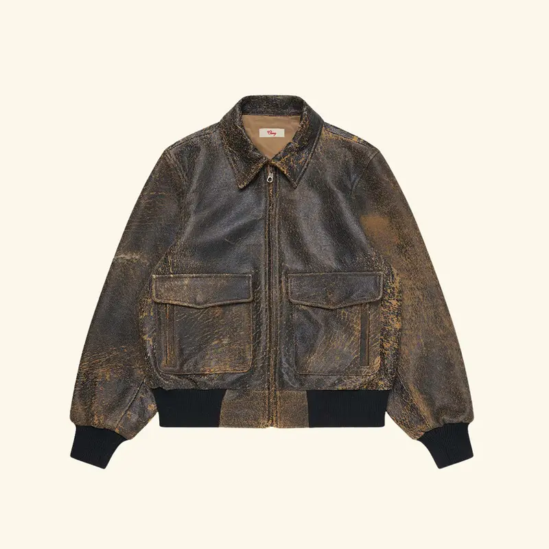 Distressed Leather Flight Jacket (Black) 1