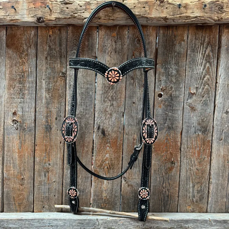 Draft Black Floral Copper Flower V-Browband #Bb134d 1