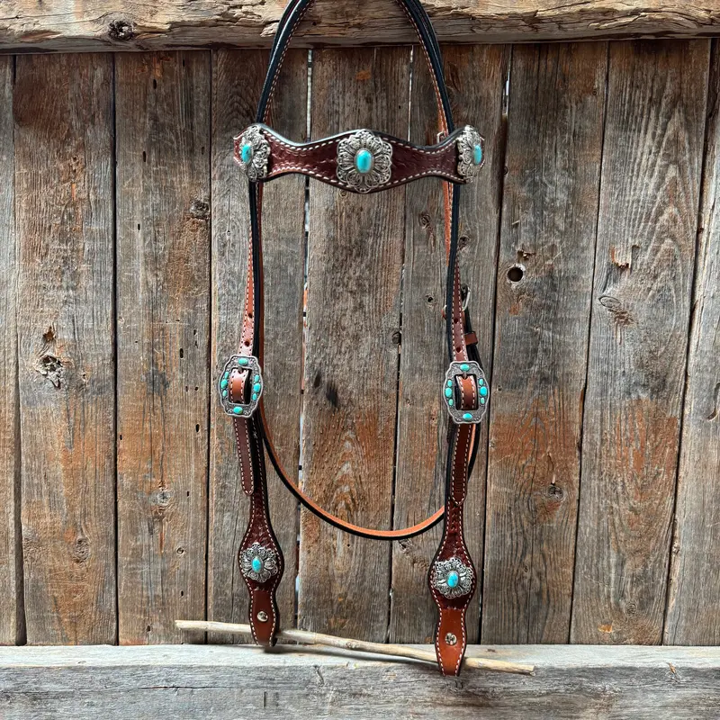 Draft Medium Oil Basketweave Turquoise Browband #Bb131d 1