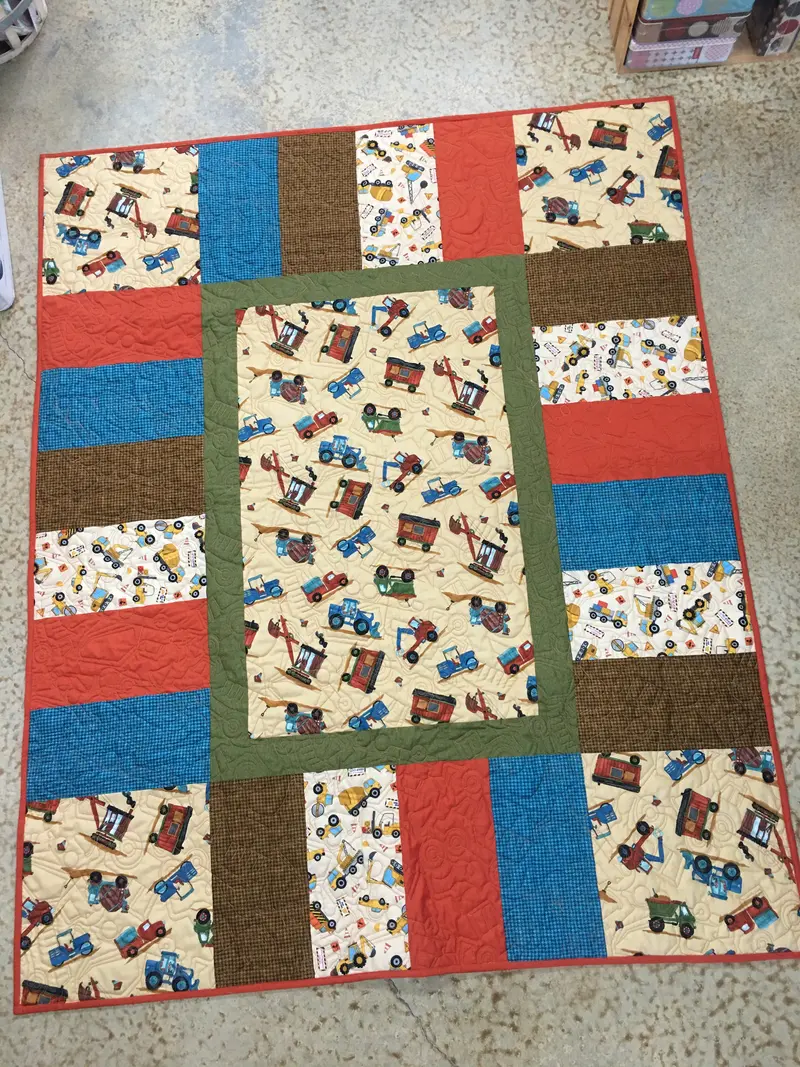 Easy Piezy Construction Trucks Kit 48 X 60.  Kit Includes Fabric, Binding, & Pattern. 1
