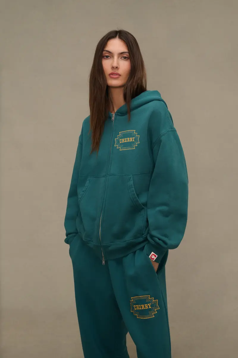 Embroidered Frontier Parachute Sweatpants (Emerald) 4