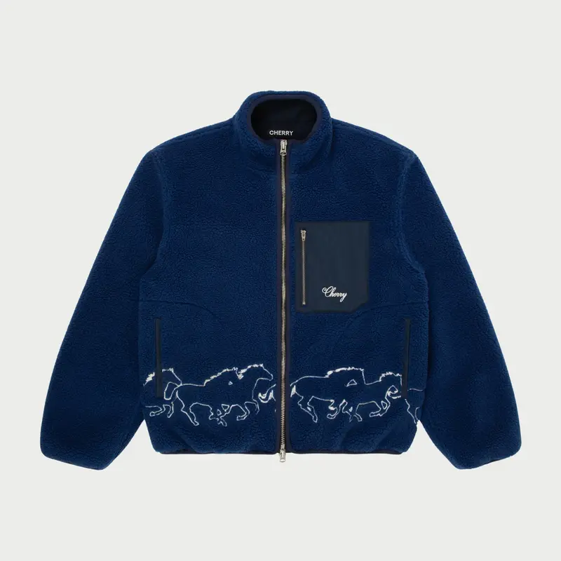 Embroidered Sherpa Jacket (Royal) 1