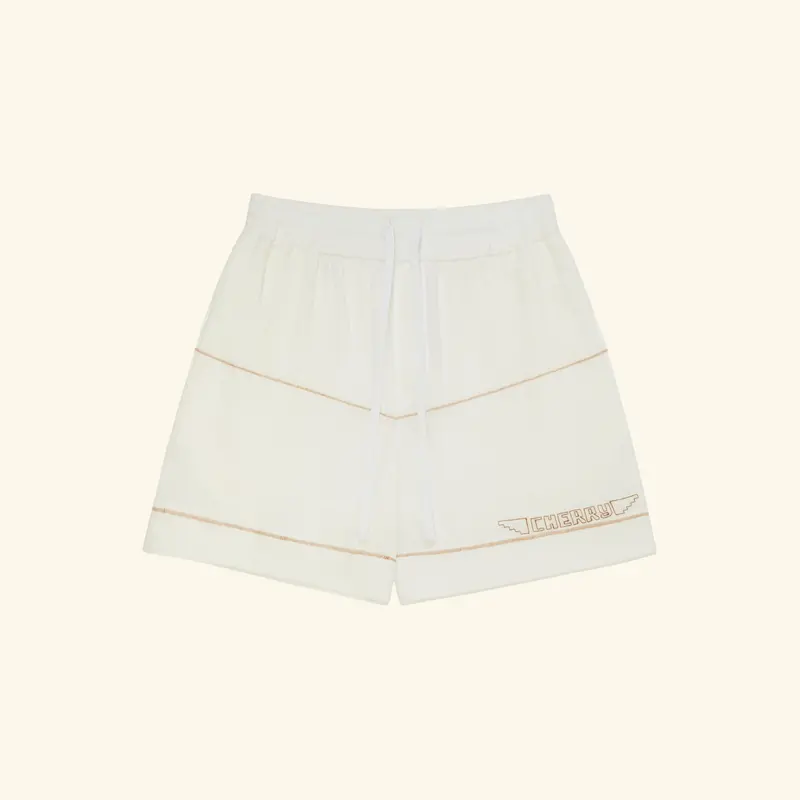 Embroidered Vacation Shorts (White) 1