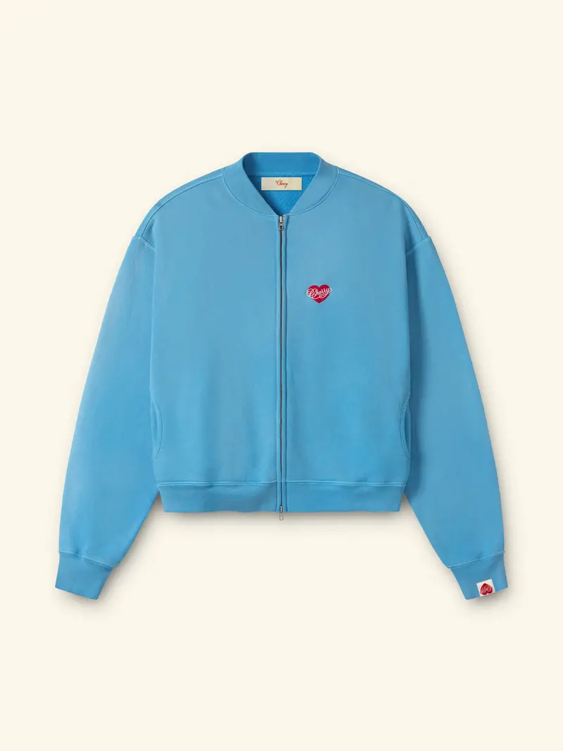 Embroidered Zip Up Crew (Malibu Blue) 1