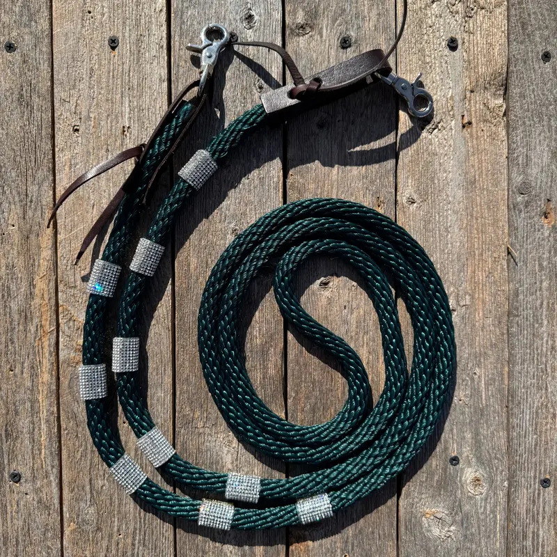 Emerald Nylon Barrel Racing Reins With Rhinestones #Bnr108 1