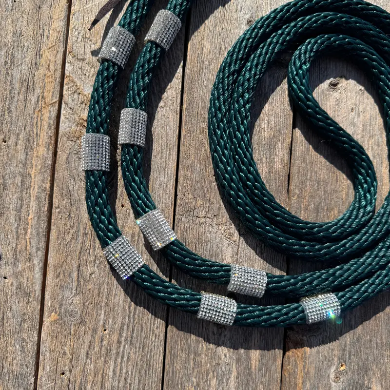 Emerald Nylon Barrel Racing Reins With Rhinestones #Bnr108 2