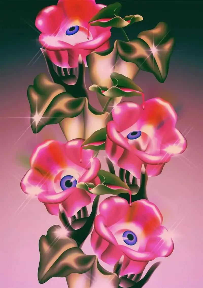 Eyes, Hands, & Pink Flowers 2