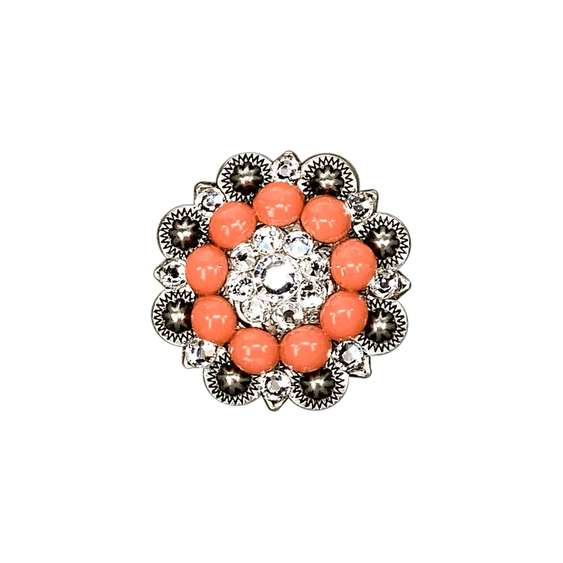 Fashion Coral & Clear Antique Silver 1.5" European Crystal Concho 1