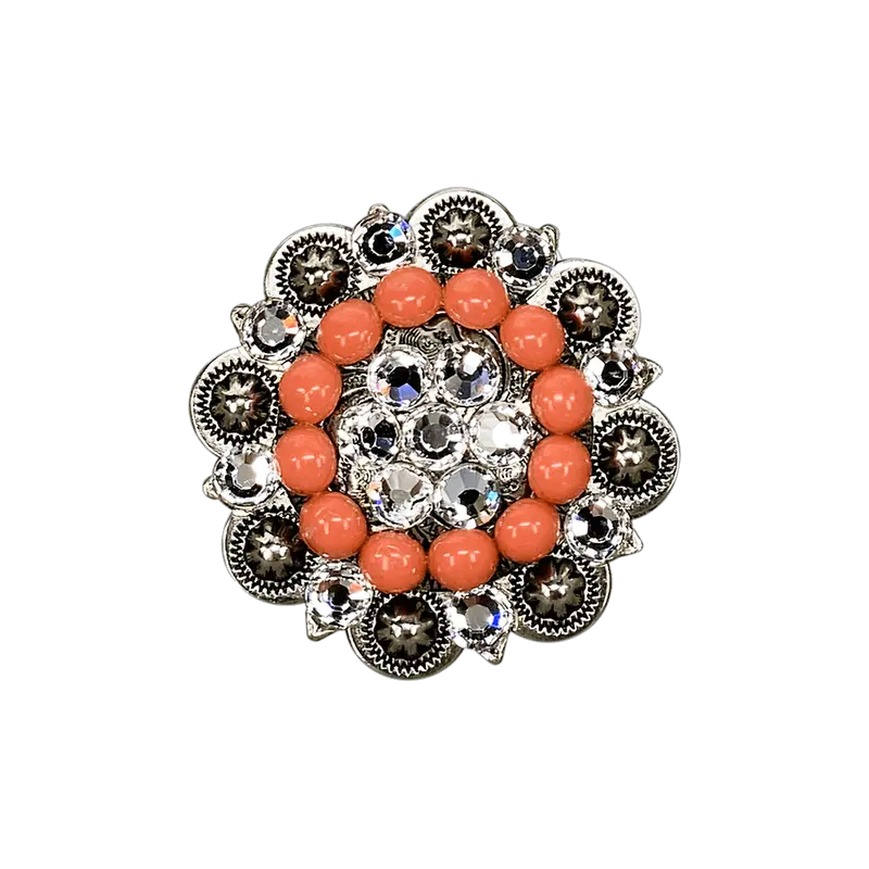 Fashion Coral & Clear Antique Silver 2" European Crystal Concho 1
