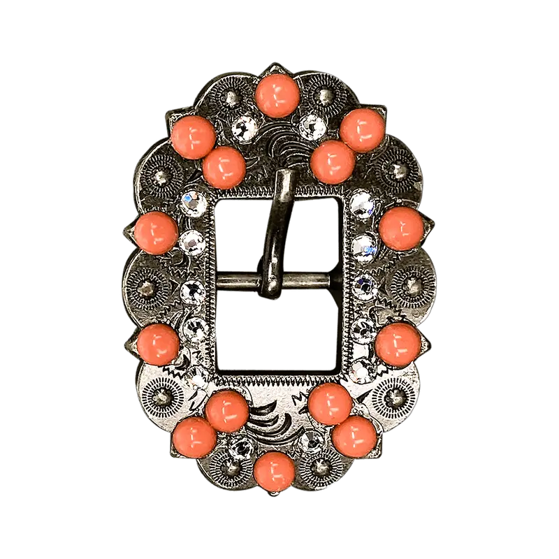 Fashion Coral & Clear Antique Silver European Crystal Cart Buckle 1