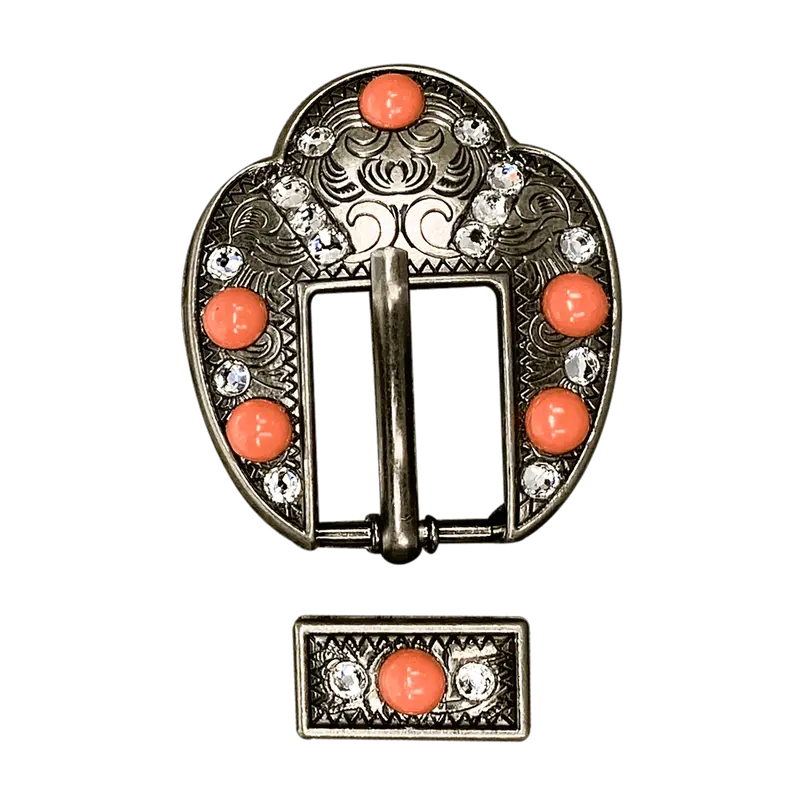 Fashion Coral & Clear Antique Silver European Crystal Fancy Buckle& 1