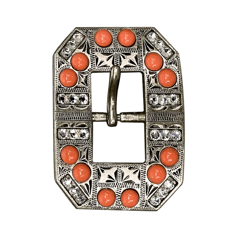 Fashion Coral & Clear Antique Silver European Crystal Square Cart Buckle 1