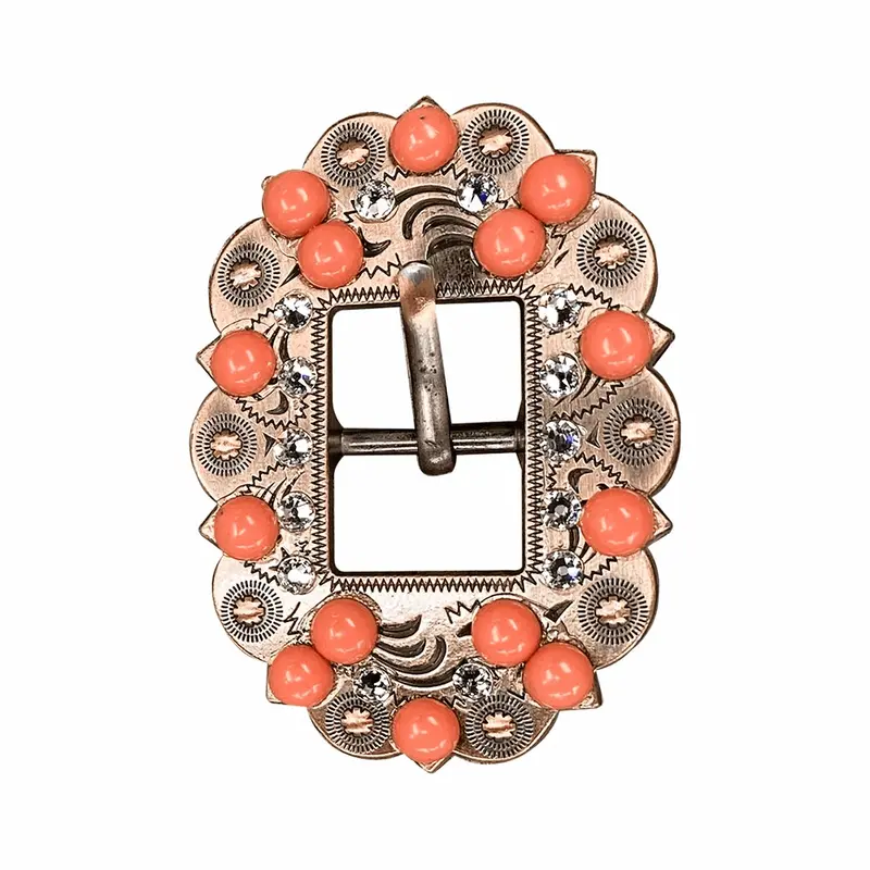 Fashion Coral & Clear Copper European Crystal Cart Buckle 1