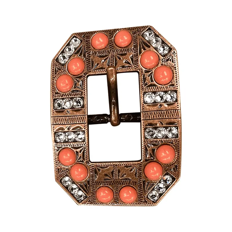 Fashion Coral & Clear Copper European Crystal Square Cart Buckle 1
