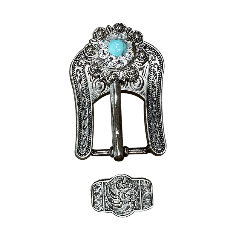 Fashion Turquoise And Clear Antique Silver European Crystal Buckle And Keeper Set 1
