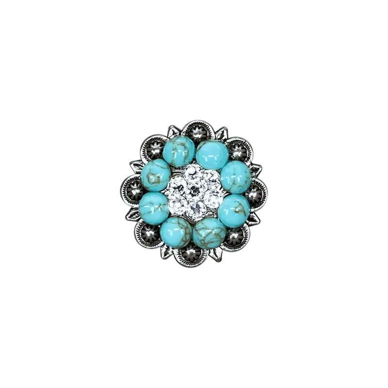 Fashion Turquoise & Clear Antique Silver 1.25" European Crystal Concho 1